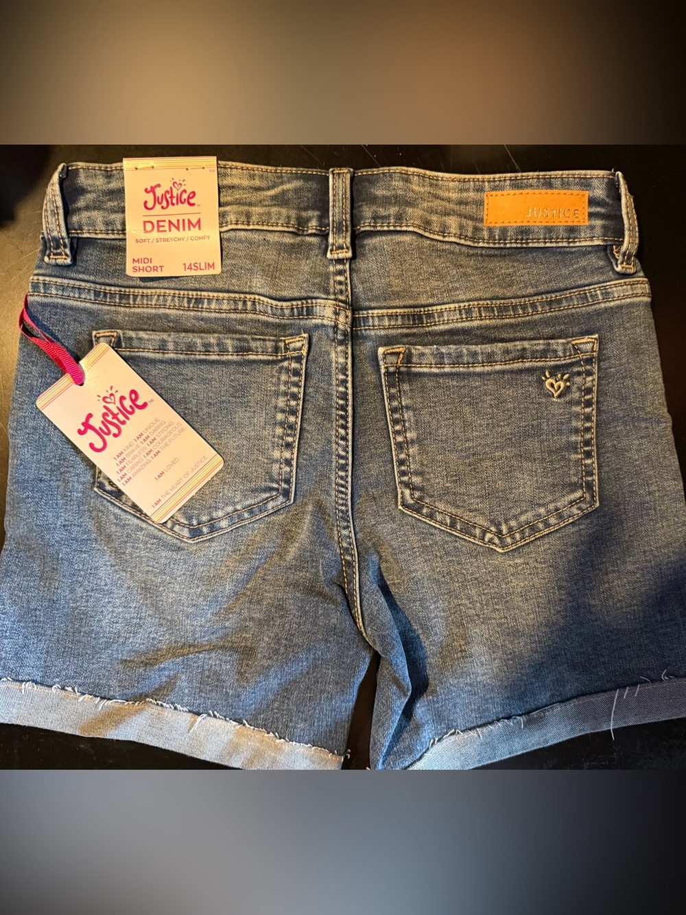 Justice Light Blue Denim Midi Shorts with Rolled Hem